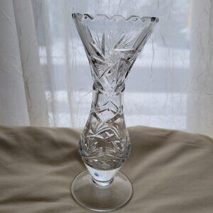 Vintage OFNAH Cut Crystal Footed Bud Vase Pinwheels Fan Cut Design 7.25"